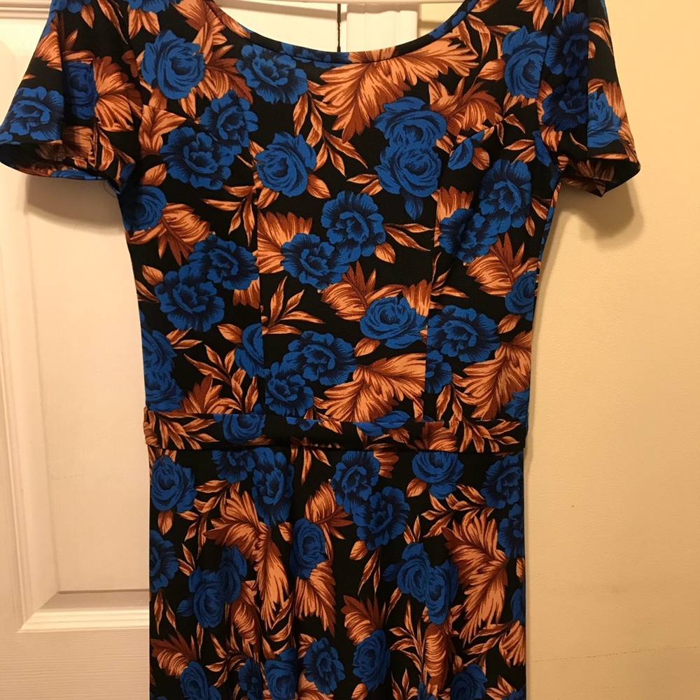 black dress with blue flowers handmade